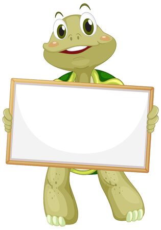 Blank sign template with turtle on white background illustrationのイラスト素材