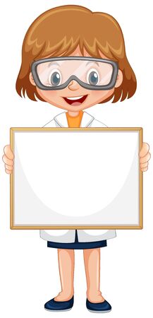 Blank sign template with cute girl on white background illustrationのイラスト素材