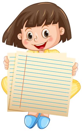 Blank sign template with cute girl on white background illustrationのイラスト素材