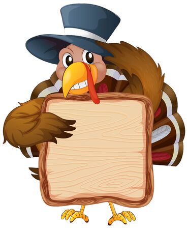 Board template with cute turkey on white background illustrationのイラスト素材