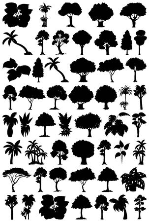 Set of plant and tree silhouette illustrationのイラスト素材