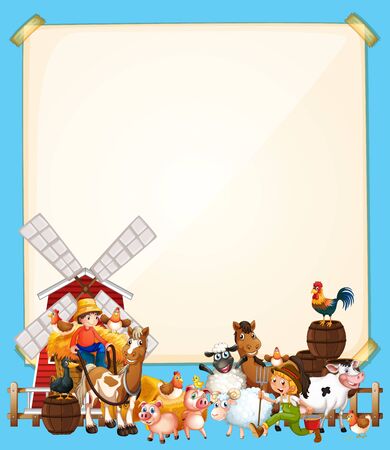 Blank paper with animal farm set on blue background illustrationのイラスト素材