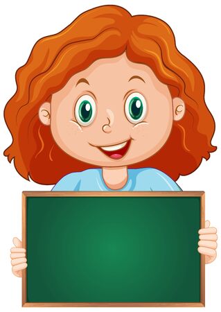 Blank sign template with cute girl on white background illustrationのイラスト素材