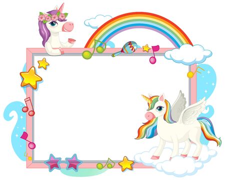 Cute unicorn with blank banner music theme illustrationのイラスト素材