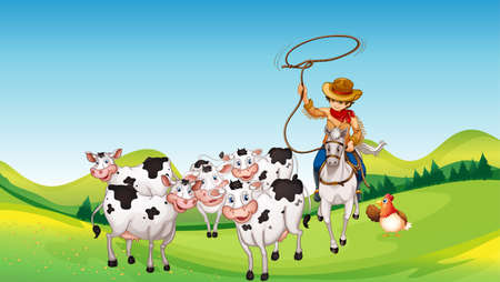 Farm scene with animal farm cartoon style illustrationのイラスト素材