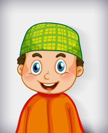 Male muslim cartoon character on colour gradient background illustrationのイラスト素材