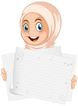 Blank sign template with muslim girl on white background illustrationのイラスト素材