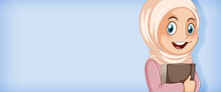 Muslim girl student holding book cartoon character isolated illustrationのイラスト素材