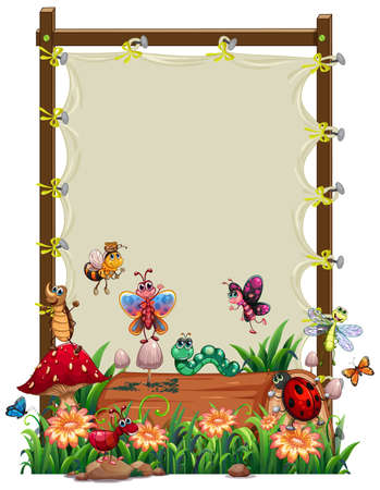 Canvas wooden frame template with animal garden set isolated illustrationのイラスト素材