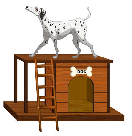 Dog house with cute dog standing isolated illustrationのイラスト素材