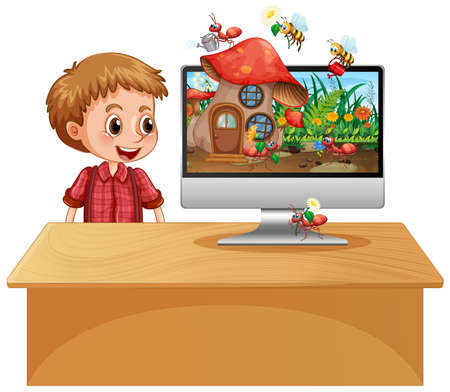Insect cartoon fairy on computer background illustrationのイラスト素材