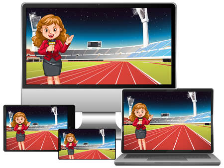 Set of sport news on different electronic gadget screens illustrationのイラスト素材