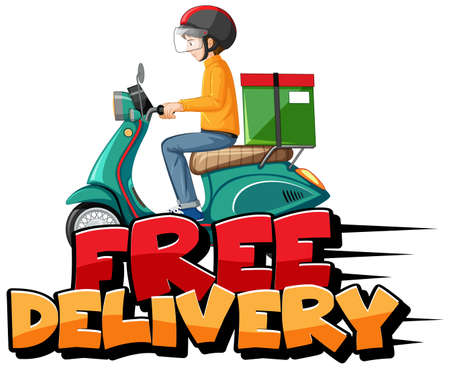 Free delivery   with bikeman or courier illustrationのイラスト素材