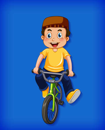 Happy muslim boy riding bicycle illustrationのイラスト素材
