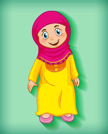 Happy muslim girl cartoon character illustrationのイラスト素材