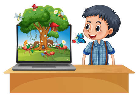 Insect cartoon fairy on computer background illustrationのイラスト素材