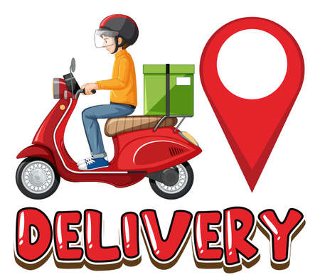 Delivery   with bikeman or courier illustrationのイラスト素材