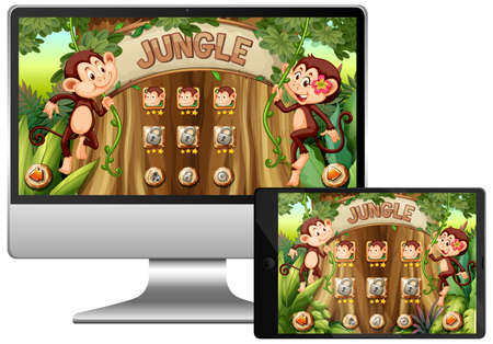 Jungle game on computer screen illustrationのイラスト素材