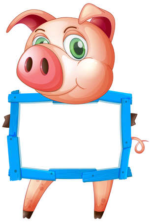 Blank sign template with cute pig on white background illustrationのイラスト素材