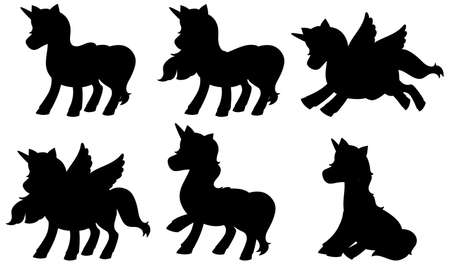 Set of unicorn silhouette illustrationのイラスト素材