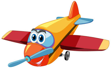 Airplane cartoon character with big eyes isolated illustrationのイラスト素材