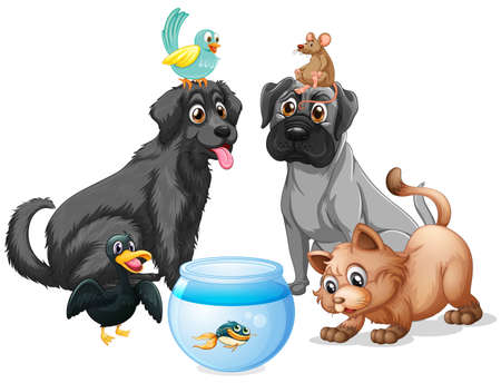 Group of cute animals isolated on white background illustrationのイラスト素材