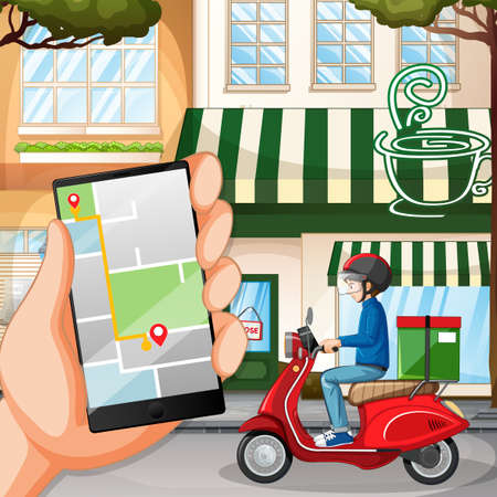 Bikeman or courier riding in the city illustrationのイラスト素材