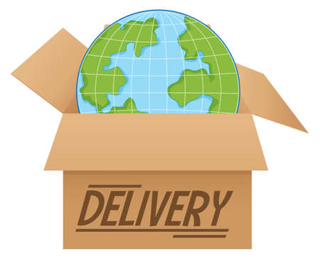 The globe in the box delivery illustrationのイラスト素材
