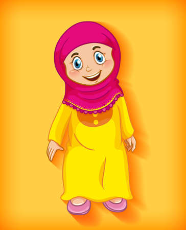 Female muslim cartoon on character colour gradient background illustrationのイラスト素材