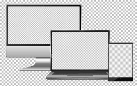 Set of blank screen electronics gadget computer laptop and tablet isolated illustrationのイラスト素材