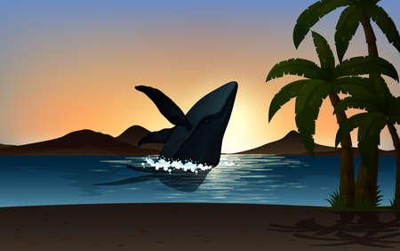 Outdoor nature silhouette sunset scene illustrationのイラスト素材