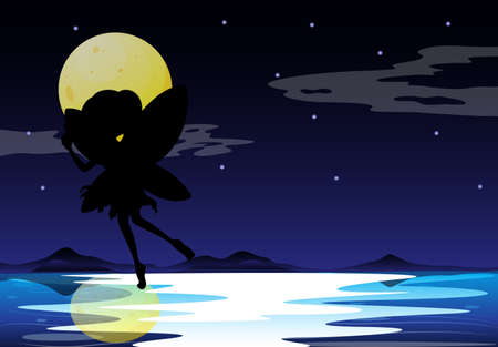Fairy silhouette in nature background illustrationのイラスト素材