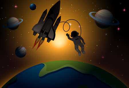 Astronaut in space scene illustration