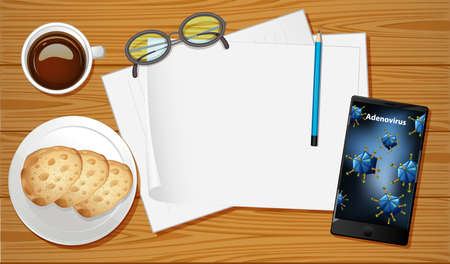 Table aerial view with mobile screen mockups illustration