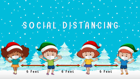 Christmas celebrating with social distancing illustrationのイラスト素材