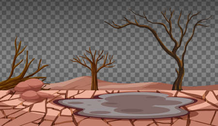 Dry cracked land on transparent background illustrationのイラスト素材