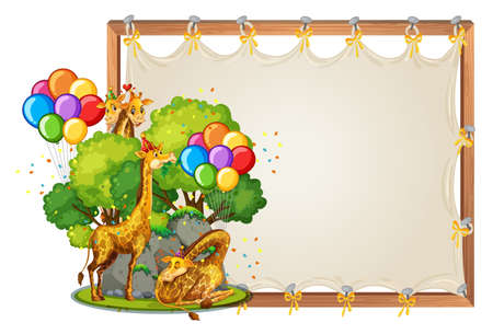 Canvas wooden frame template with giraffes in party theme isolated illustrationのイラスト素材