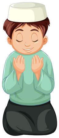 Arab muslim boy in traditional clothing isolated on white background illustrationのイラスト素材