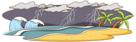 Thunderstorm disaster at the beach illustrationのイラスト素材