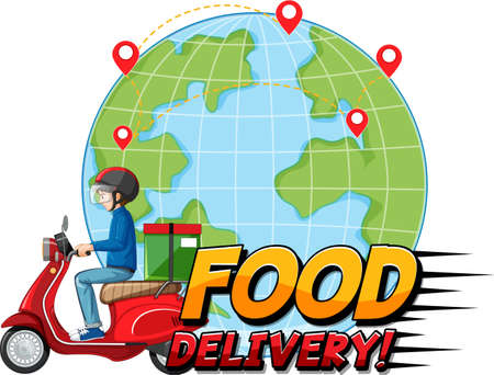 Food delivery   with bike man or courier illustrationのイラスト素材
