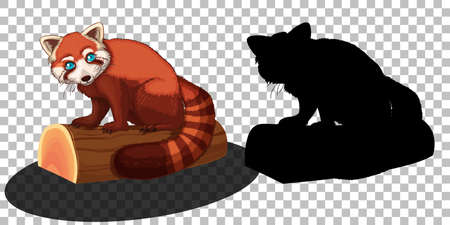 Red panda cartoon character with its silhouette illustrationのイラスト素材
