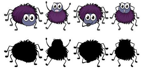 Set of insect cartoon character and its silhouette on white background illustrationのイラスト素材