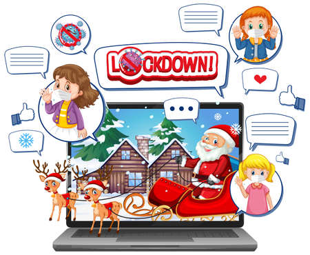 Online Xmas celebration through mobile device illustrationのイラスト素材