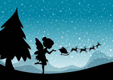 Fairy silhouette in nature background illustrationのイラスト素材