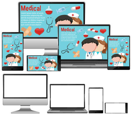 Medical background on electronic devices illustrationのイラスト素材