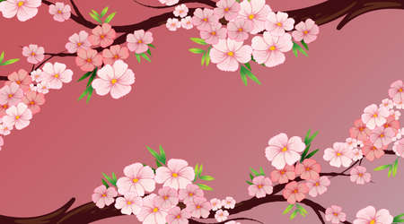 Background design template with pink flower or sakura on the tree illustrationのイラスト素材