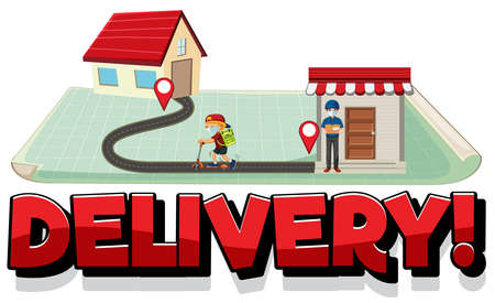 Delivery  with pin locate on house illustrationのイラスト素材