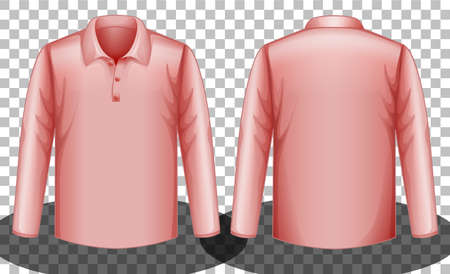 Pink long sleeves polo shirt front and back side illustrationのイラスト素材