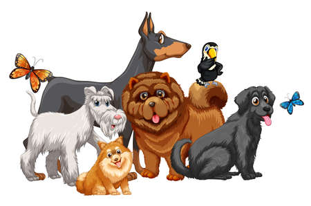 Cute animal dog group isolated on white background illustrationのイラスト素材