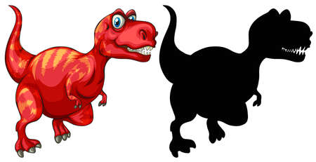 Set of dinosaur cartoon character and its silhouette on white background illustrationのイラスト素材